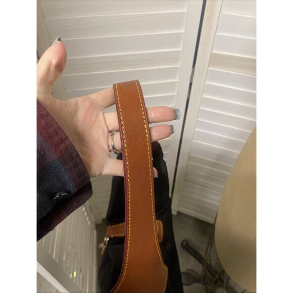 Dooney & Bourke Slouchy Hobo Bag, Logo Lock. Black Nylon, Brown Leather Trim - Picture 4 of 11